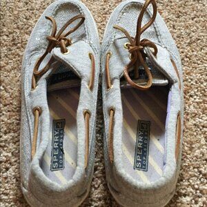 Sperry Silver Sequin Moccasins